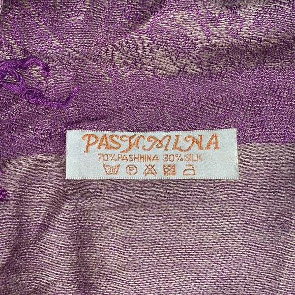 Pashmina Scarf- 70% Pashmina Cashmere- %30 Silk- Purple and Gold- Very Long - Picture 5 of 5